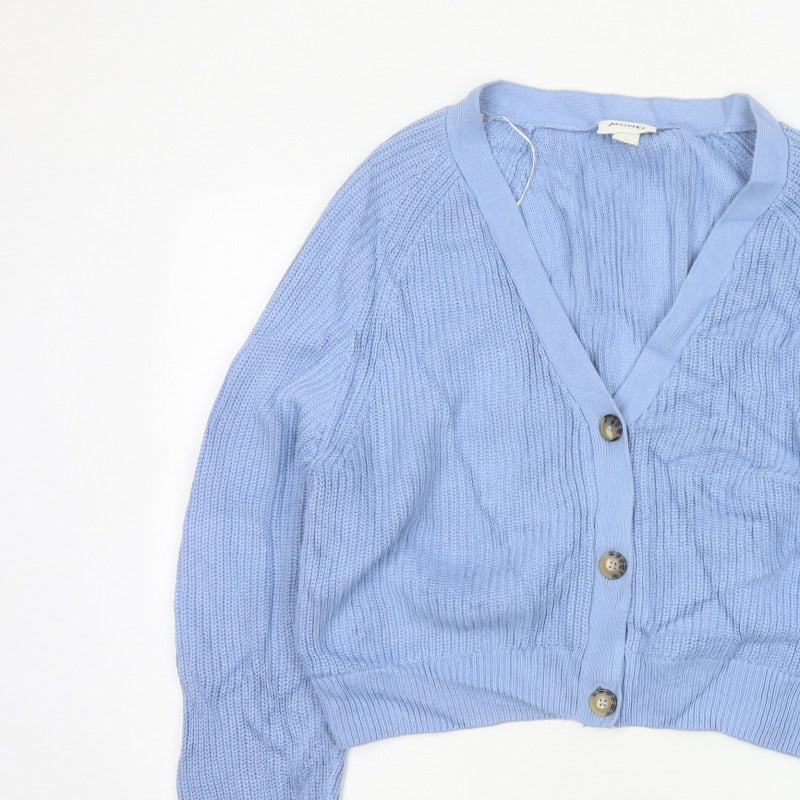 Monki Women Blue L Chunky Knit V-Neck Button Cardigan