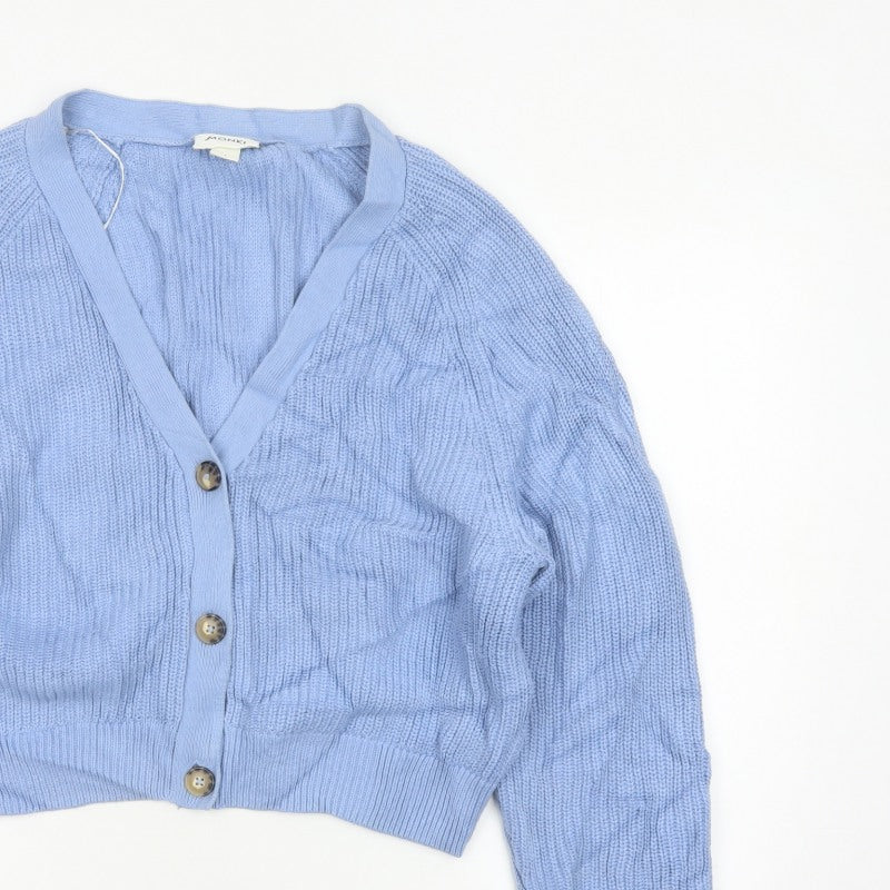 Monki Women Blue L Chunky Knit V-Neck Button Cardigan
