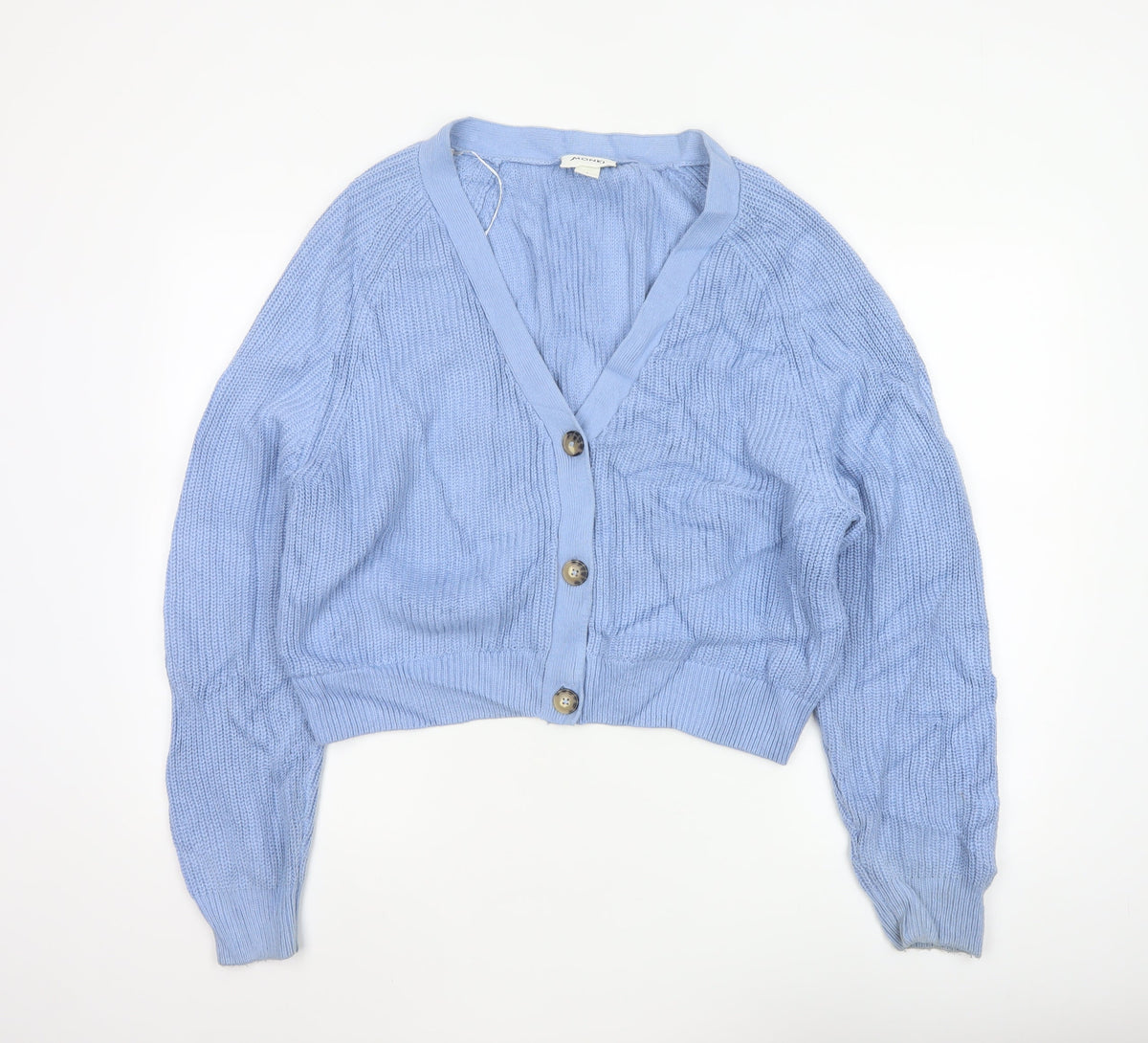 Monki Women Blue L Chunky Knit V-Neck Button Cardigan