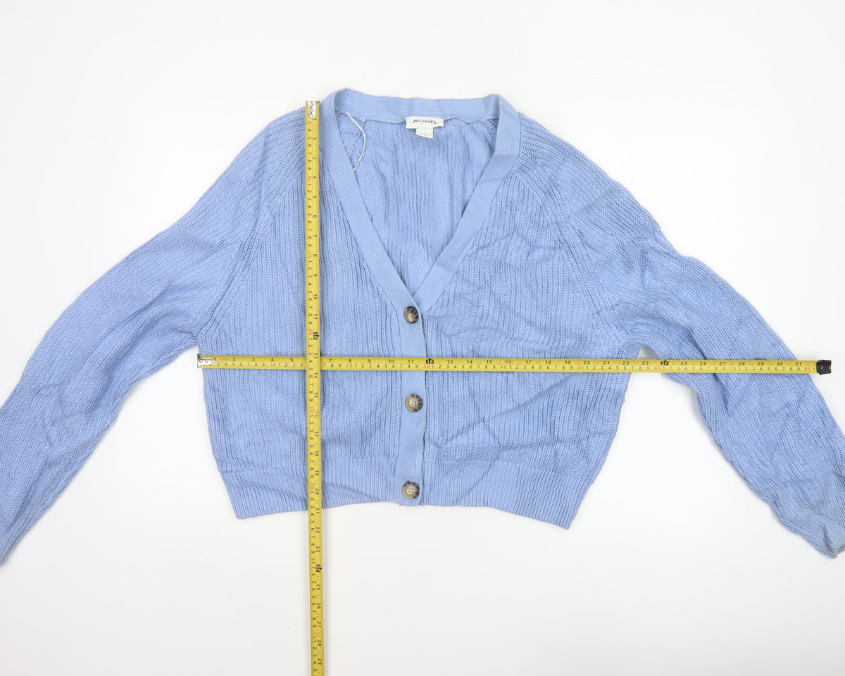 Monki Women Blue L Chunky Knit V-Neck Button Cardigan
