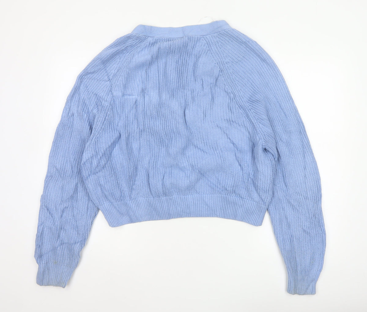 Monki Women Blue L Chunky Knit V-Neck Button Cardigan