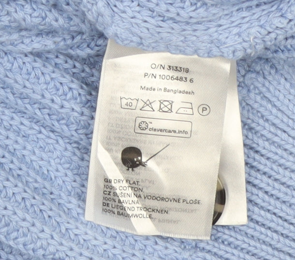 Monki Women Blue L Chunky Knit V-Neck Button Cardigan