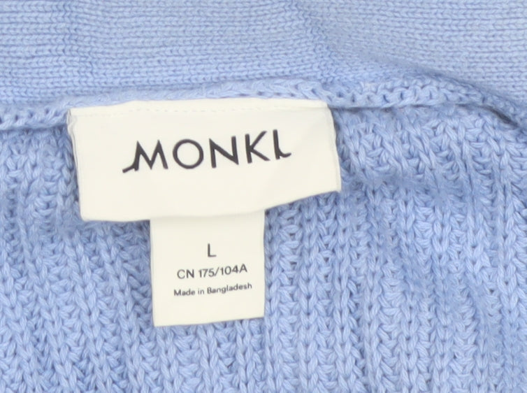 Monki Women Blue L Chunky Knit V-Neck Button Cardigan