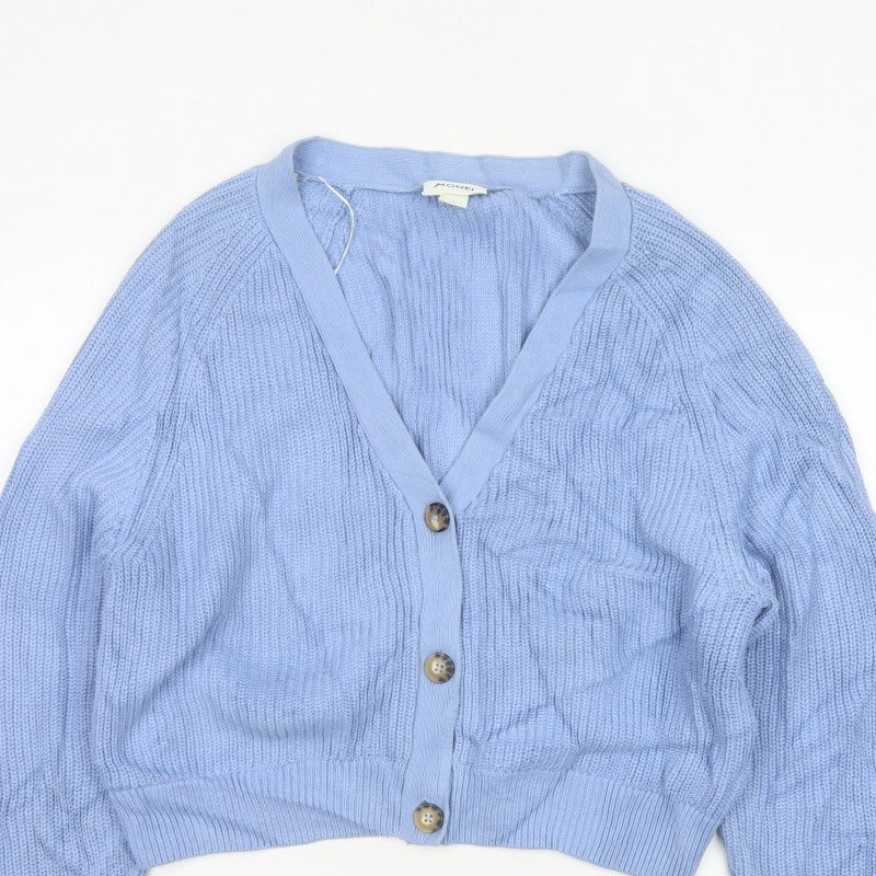 Monki Women Blue L Chunky Knit V-Neck Button Cardigan
