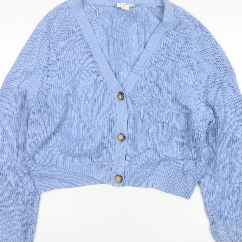 Monki Women Blue L Chunky Knit V-Neck Button Cardigan