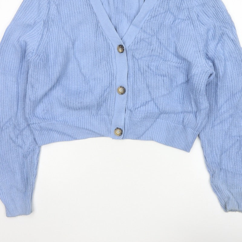 Monki Women Blue L Chunky Knit V-Neck Button Cardigan