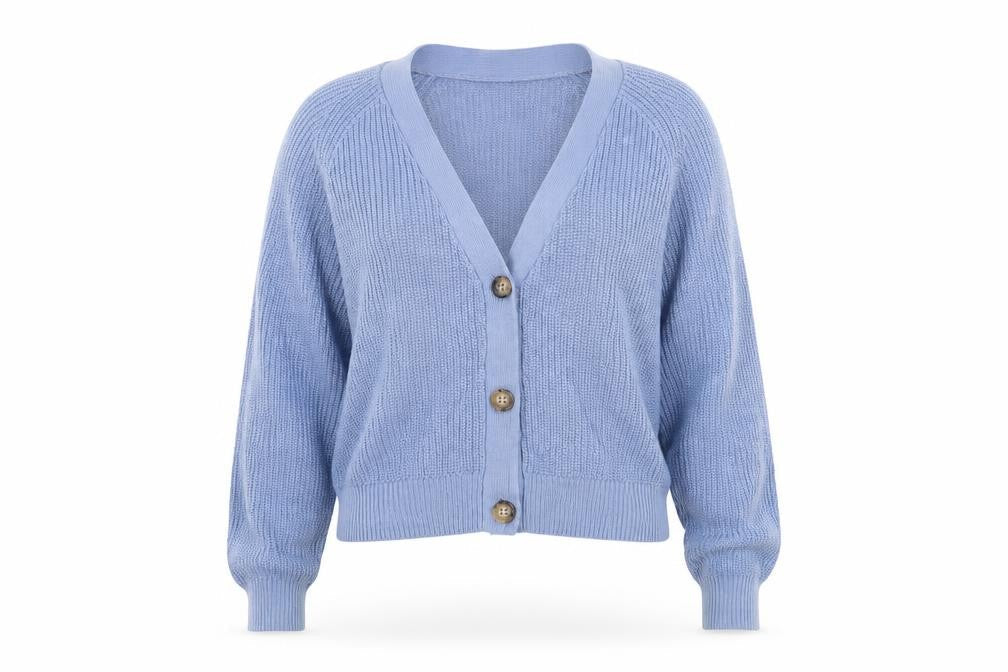 Monki Women Blue L Chunky Knit V-Neck Button Cardigan