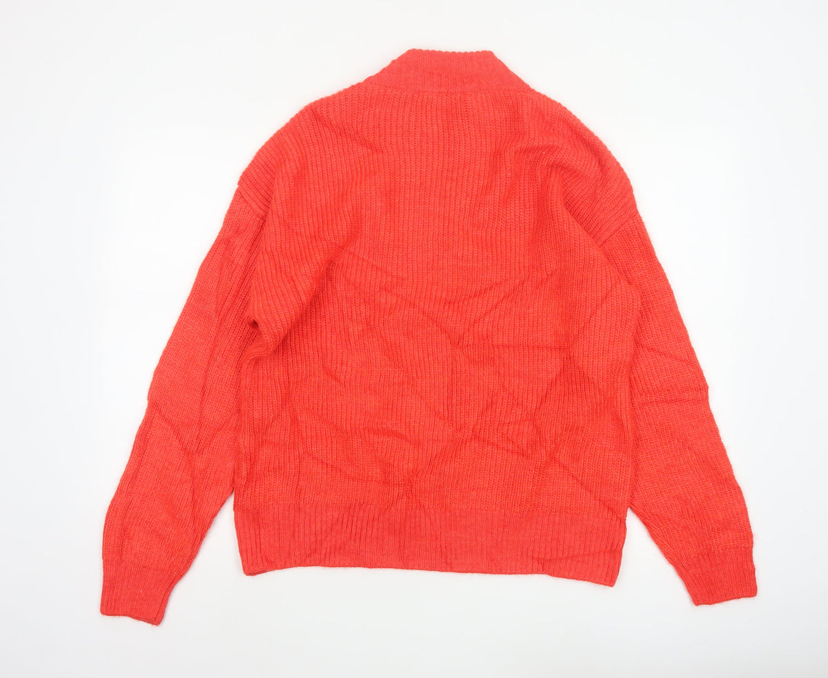 Marks and Spencer Women Orange Size 14 Chunky Knit 1/2 Zip Jumper