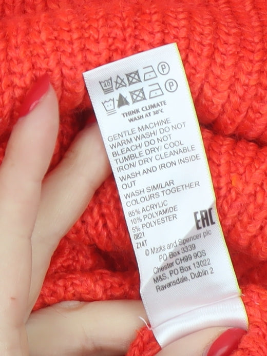 Marks and Spencer Women Orange Size 14 Chunky Knit 1/2 Zip Jumper