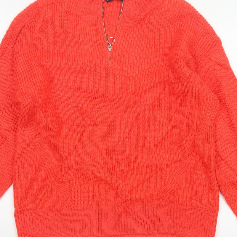 Marks and Spencer Women Orange Size 14 Chunky Knit 1/2 Zip Jumper