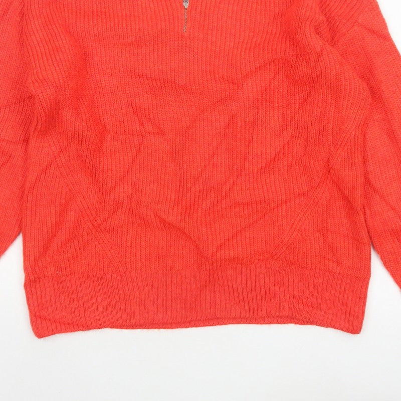Marks and Spencer Women Orange Size 14 Chunky Knit 1/2 Zip Jumper