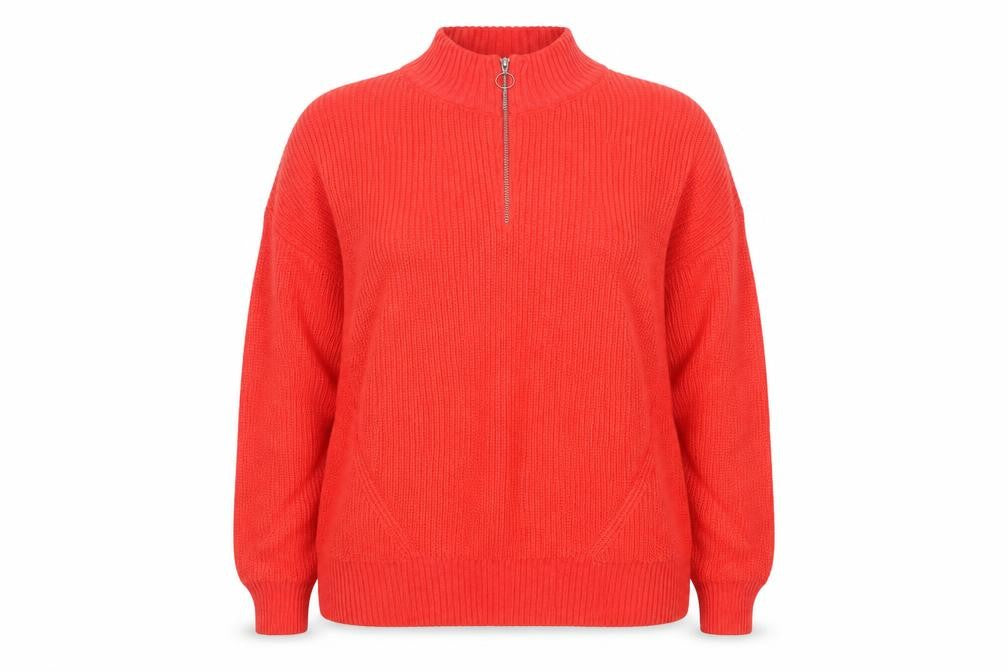 Marks and Spencer Women Orange Size 14 Chunky Knit 1/2 Zip Jumper