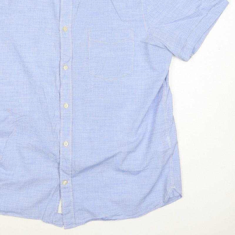 H&M L.O.G.G. Men Blue M Regular Chambray Short Sleeve Button-Up Shirt