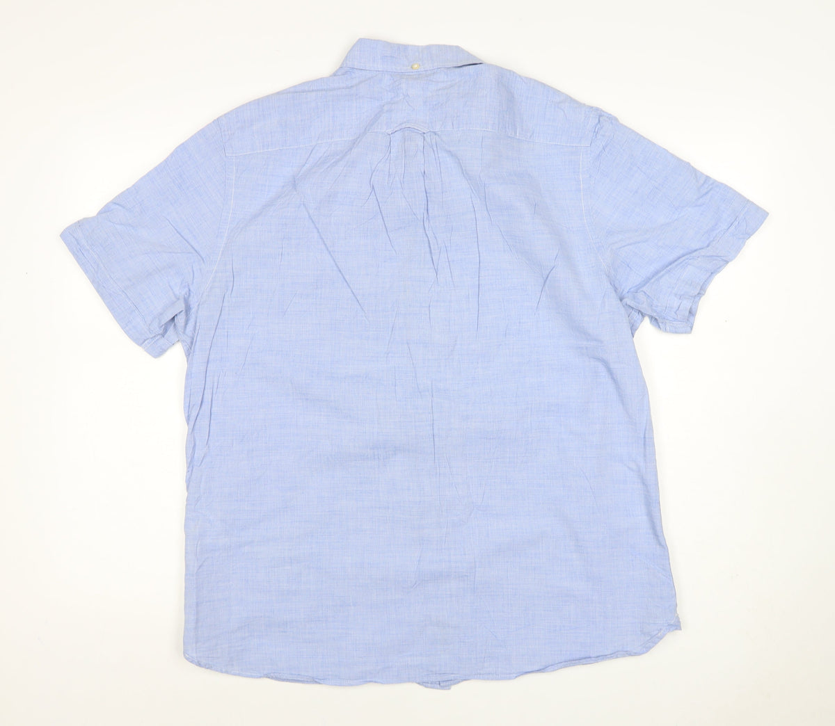 H&M L.O.G.G. Men Blue M Regular Chambray Short Sleeve Button-Up Shirt