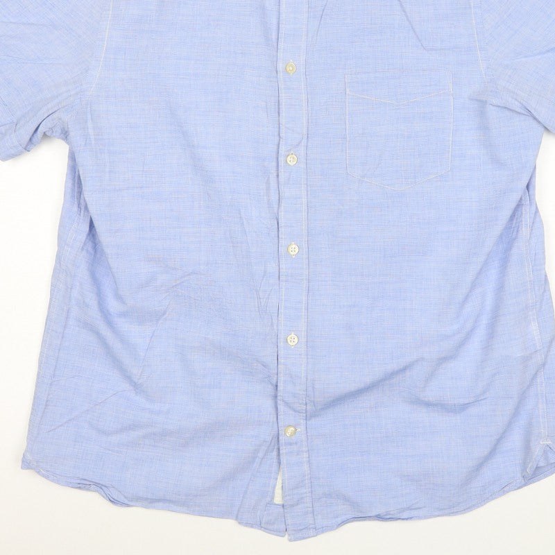 H&M L.O.G.G. Men Blue M Regular Chambray Short Sleeve Button-Up Shirt