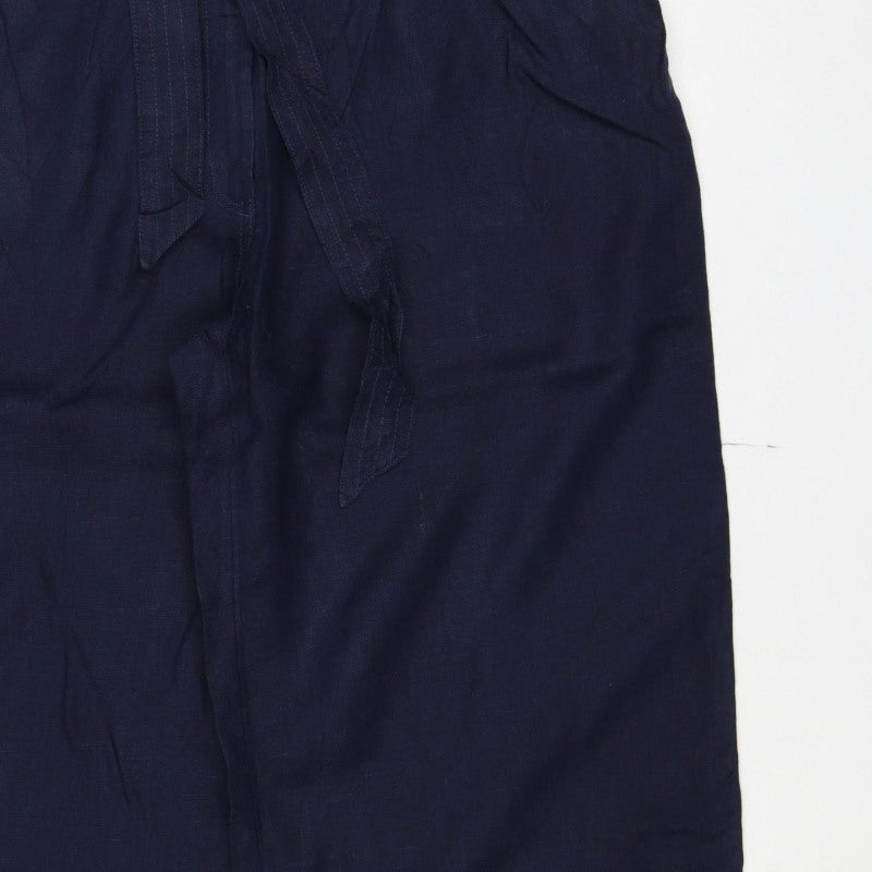 Marks & Spencer Women’s Blue Linen Size 16 Wide Leg Cargo Trousers