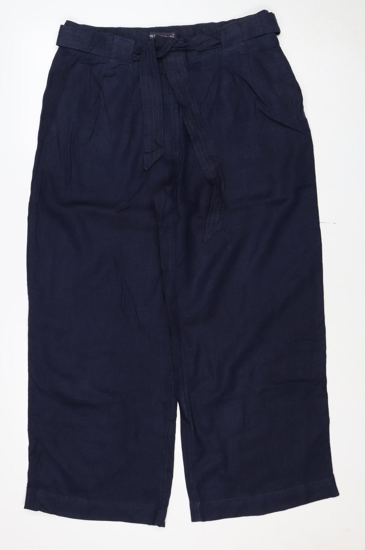 Marks & Spencer Women’s Blue Linen Size 16 Wide Leg Cargo Trousers