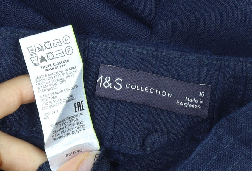 Marks & Spencer Women’s Blue Linen Size 16 Wide Leg Cargo Trousers