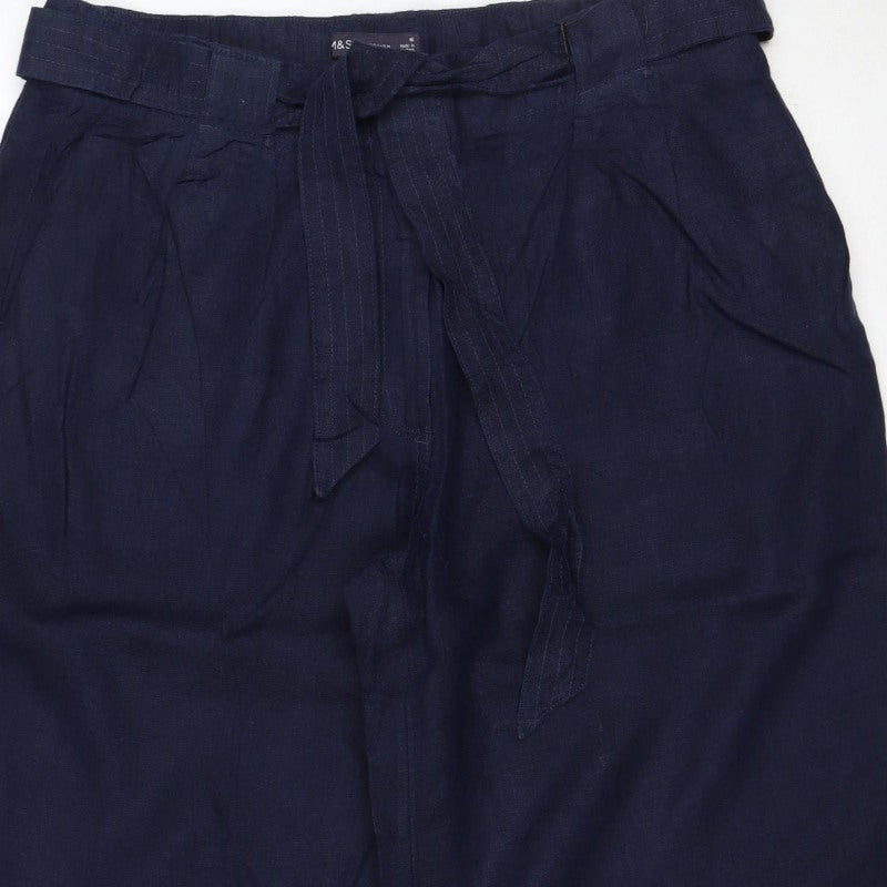 Marks & Spencer Women’s Blue Linen Size 16 Wide Leg Cargo Trousers