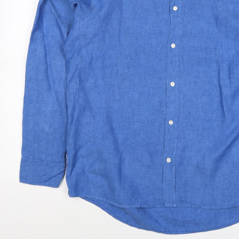 Charles Tyrwhitt Men Blue L Classic Fit Linen Button-Up Shirt