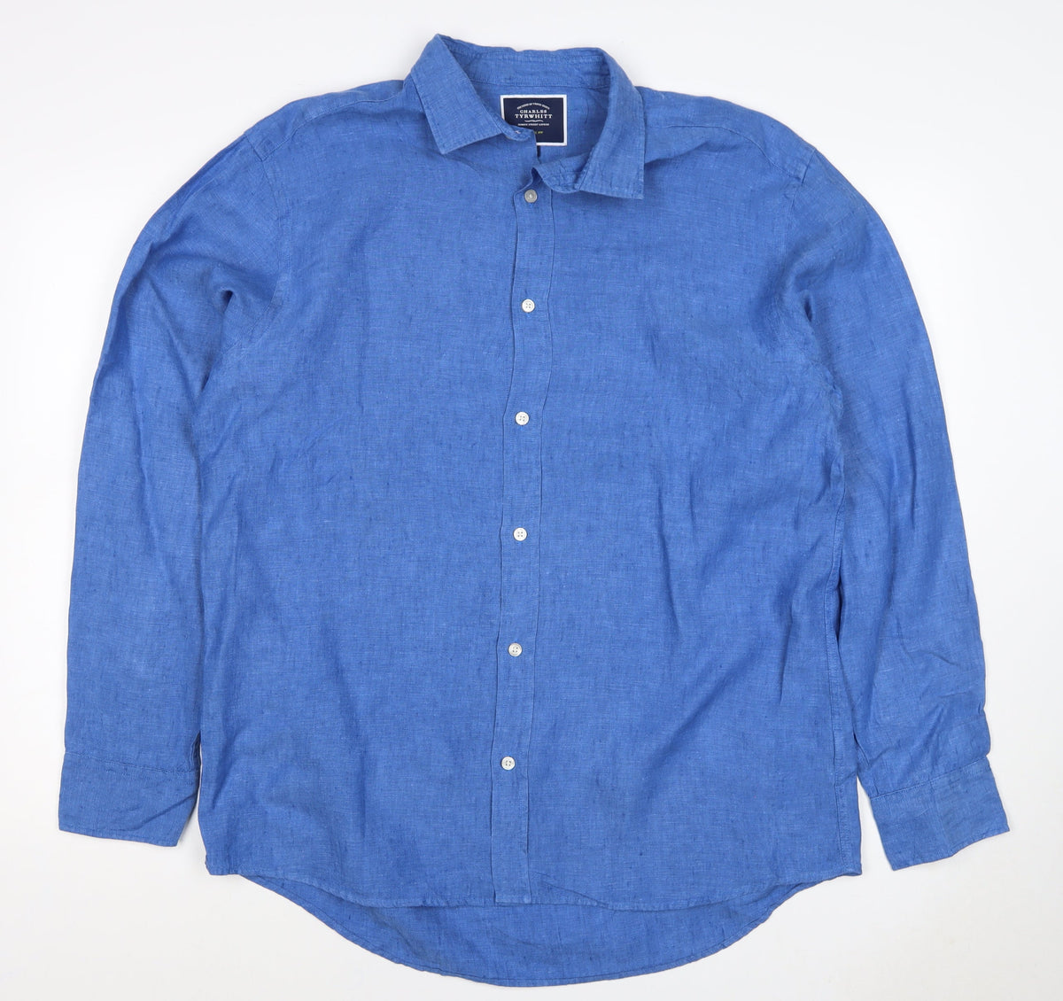 Charles Tyrwhitt Men Blue L Classic Fit Linen Button-Up Shirt