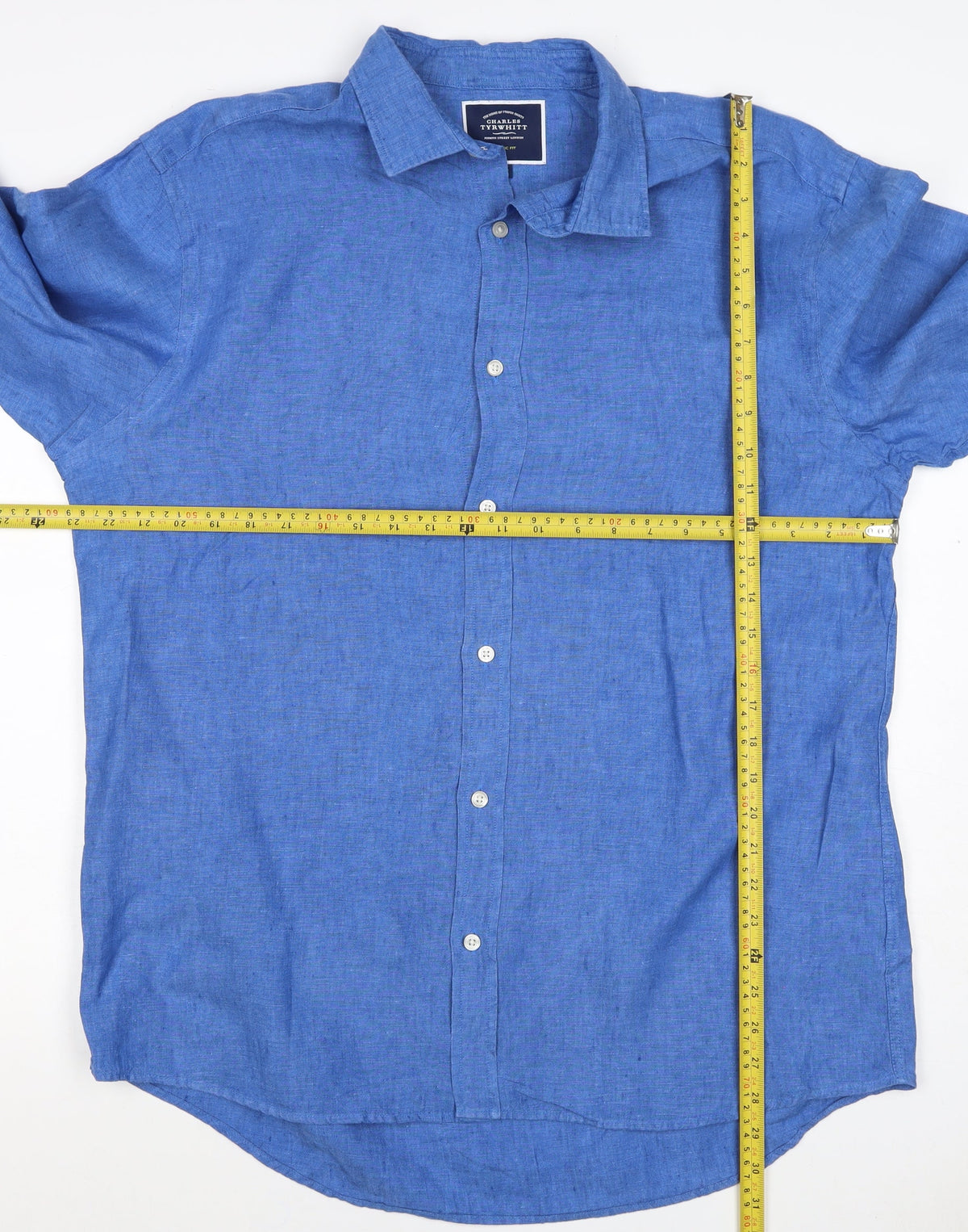 Charles Tyrwhitt Men Blue L Classic Fit Linen Button-Up Shirt