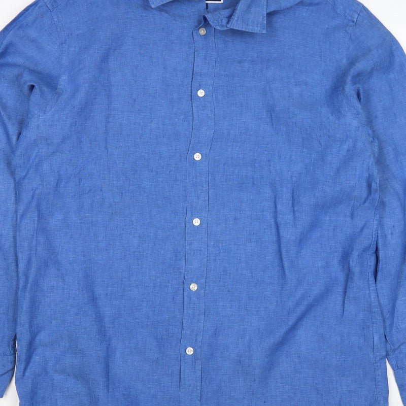 Charles Tyrwhitt Men Blue L Classic Fit Linen Button-Up Shirt