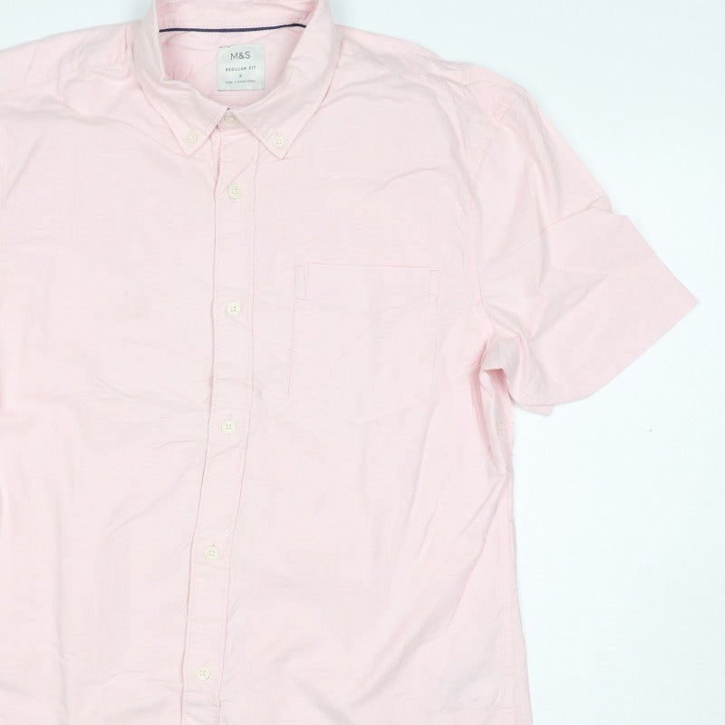 Marks and Spencer Men Pink S Regular Fit Cotton Button Down Shirt