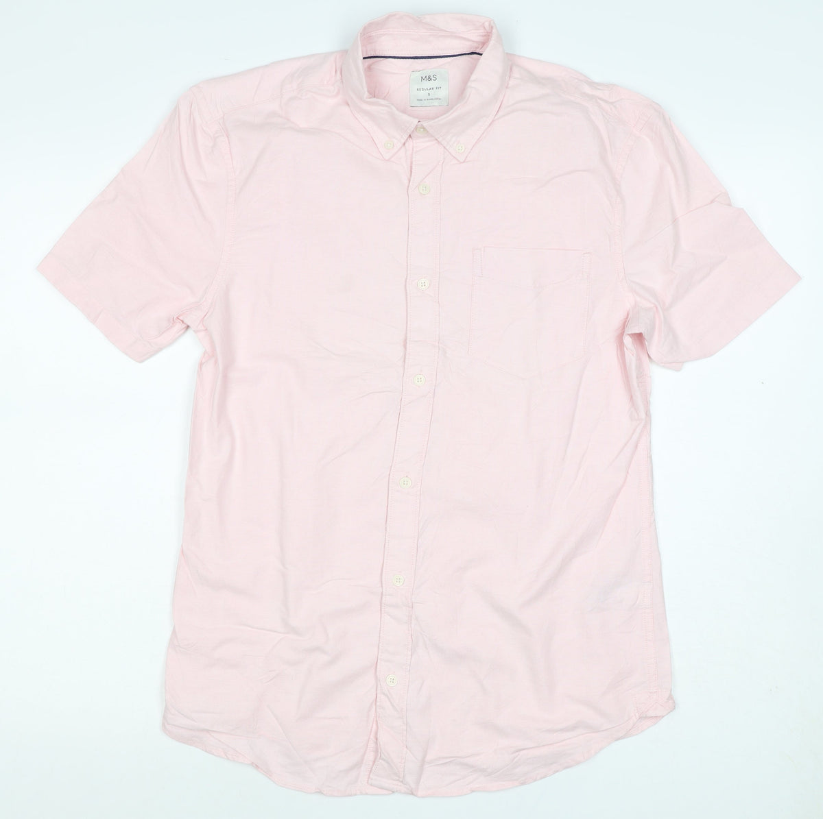 Marks and Spencer Men Pink S Regular Fit Cotton Button Down Shirt