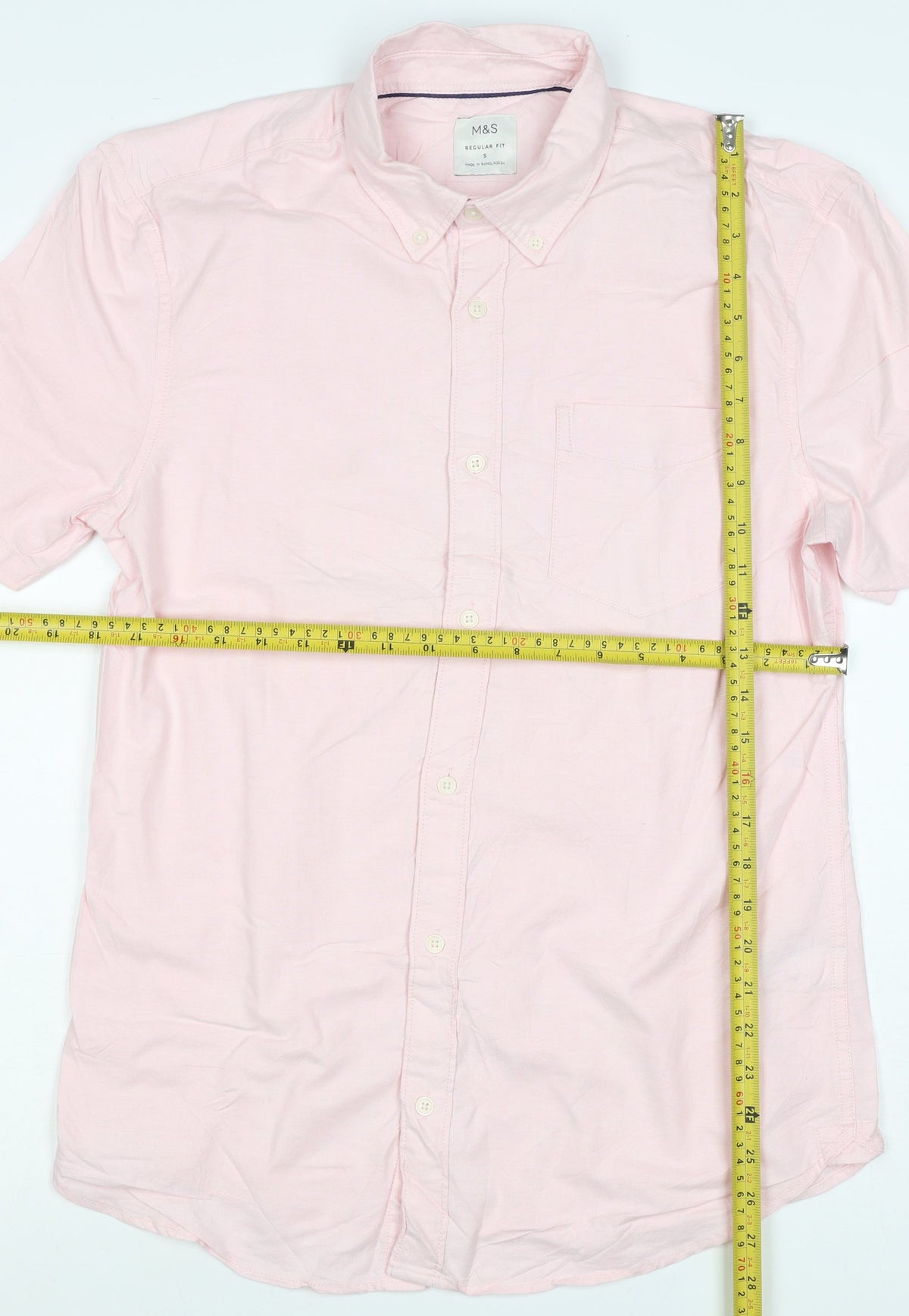 Marks and Spencer Men Pink S Regular Fit Cotton Button Down Shirt