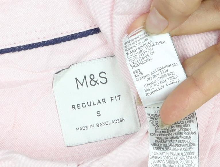 Marks and Spencer Men Pink S Regular Fit Cotton Button Down Shirt