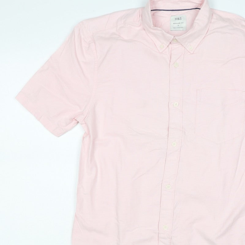 Marks and Spencer Men Pink S Regular Fit Cotton Button Down Shirt