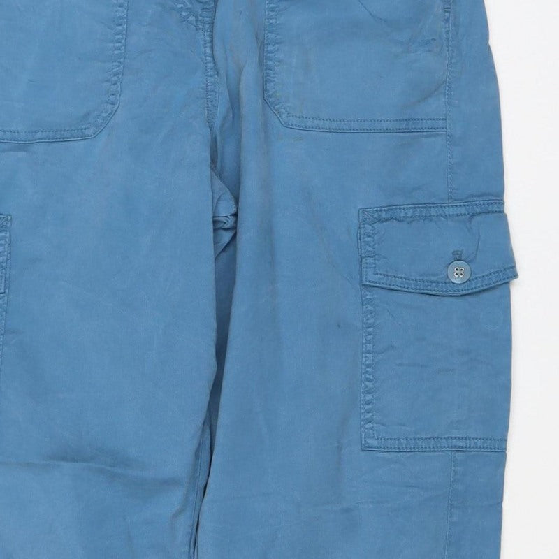 M&S Women’s Blue UK 12 Lyocell Cargo Trousers Cuffed Pockets