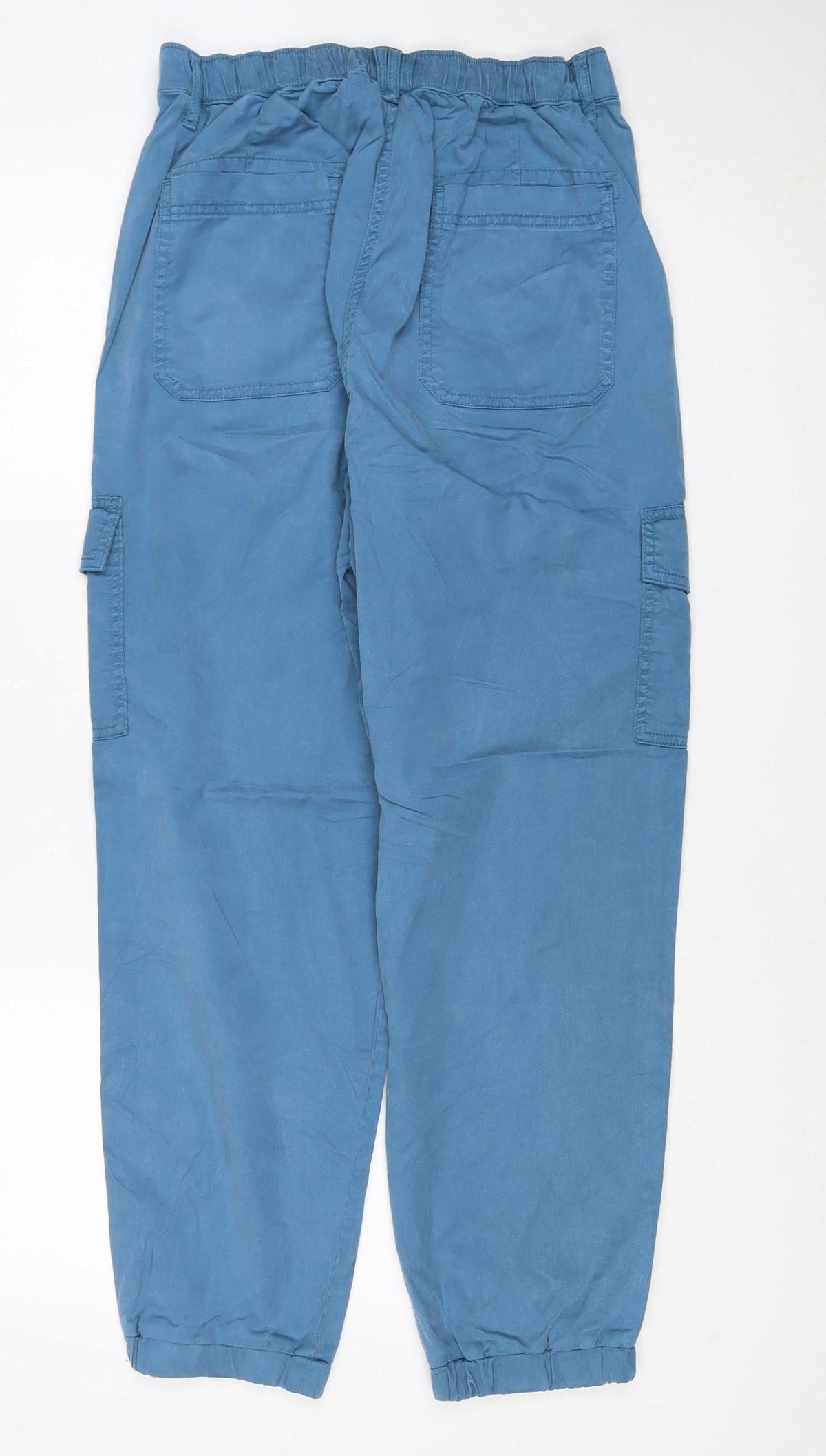 M&S Women’s Blue UK 12 Lyocell Cargo Trousers Cuffed Pockets