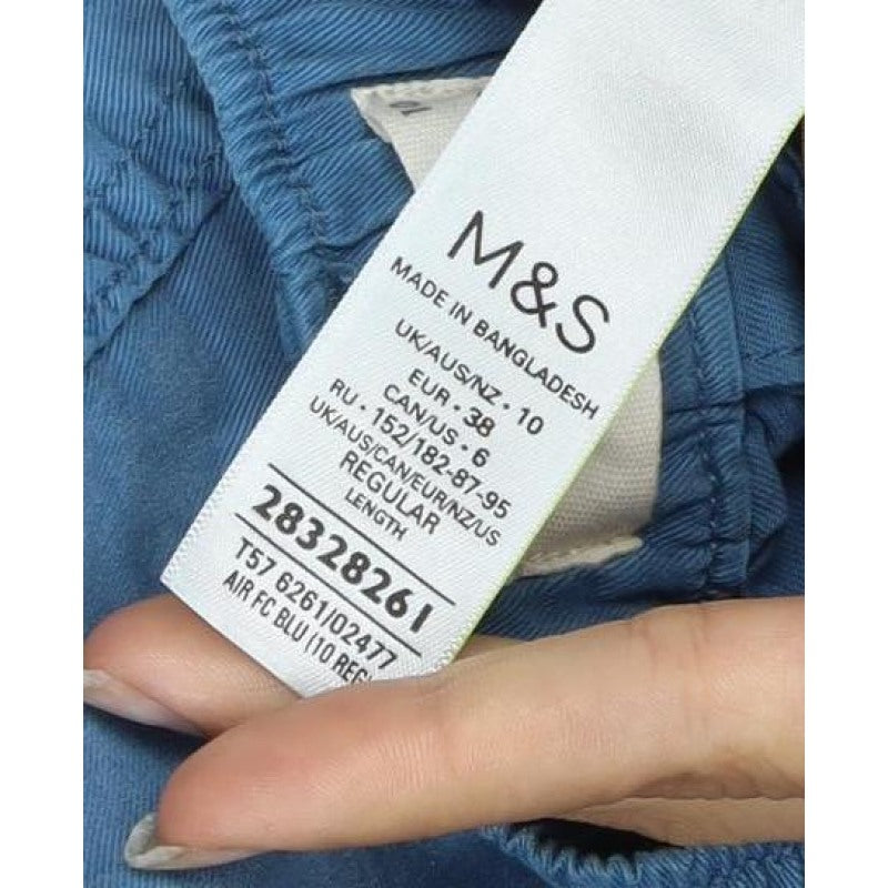 M&S Women’s Blue UK 12 Lyocell Cargo Trousers Cuffed Pockets