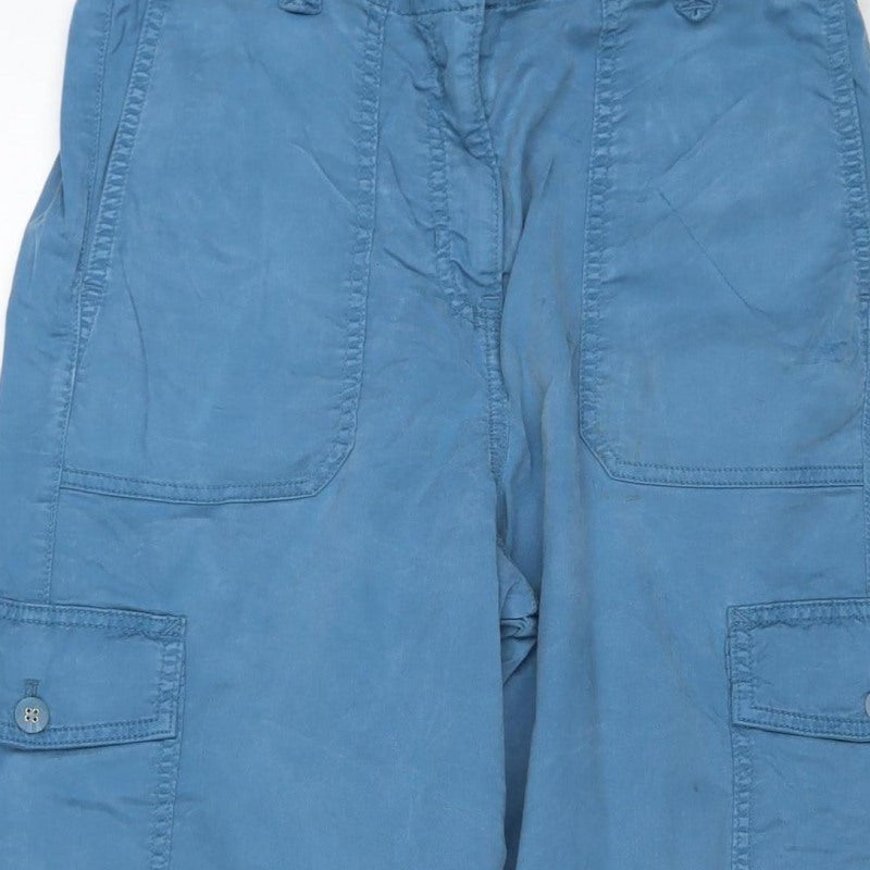 M&S Women’s Blue UK 12 Lyocell Cargo Trousers Cuffed Pockets