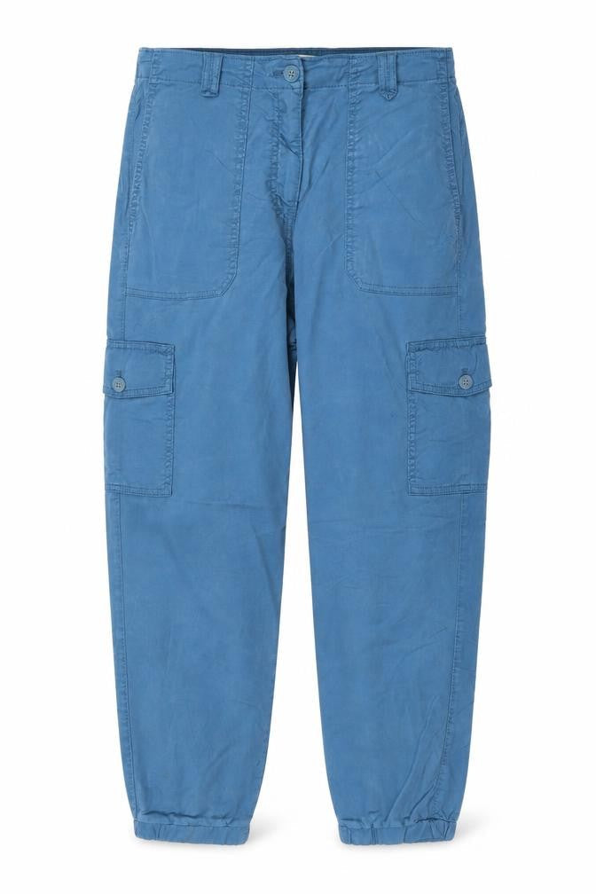 M&S Women’s Blue UK 12 Lyocell Cargo Trousers Cuffed Pockets