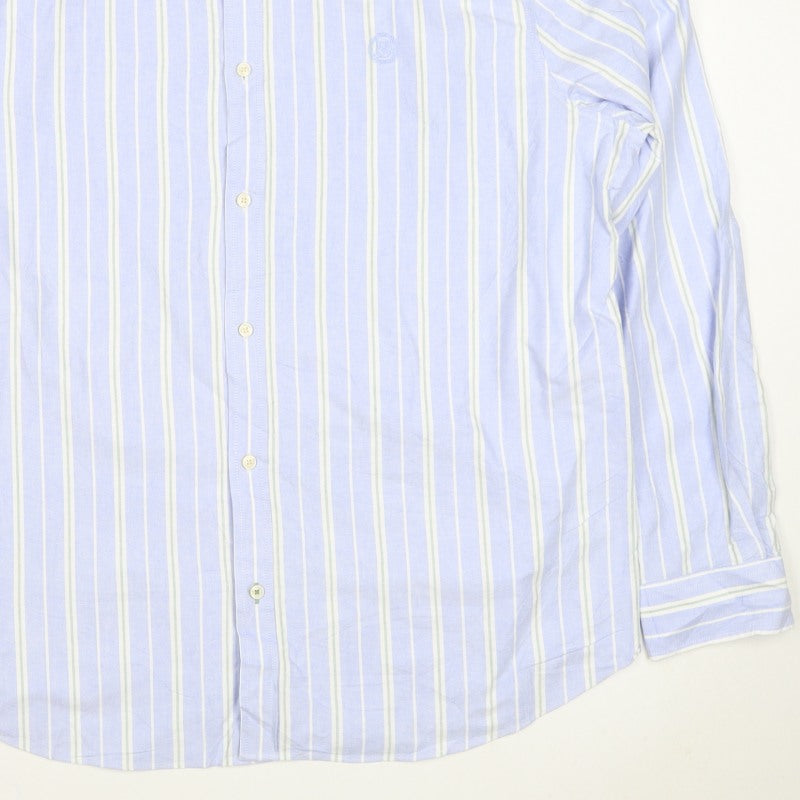 Marks and Spencer Men Blue XL Striped Cotton Button-Down Long Sleeve Shirt