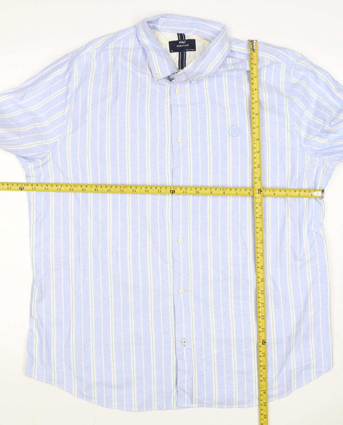 Marks and Spencer Men Blue XL Striped Cotton Button-Down Long Sleeve Shirt