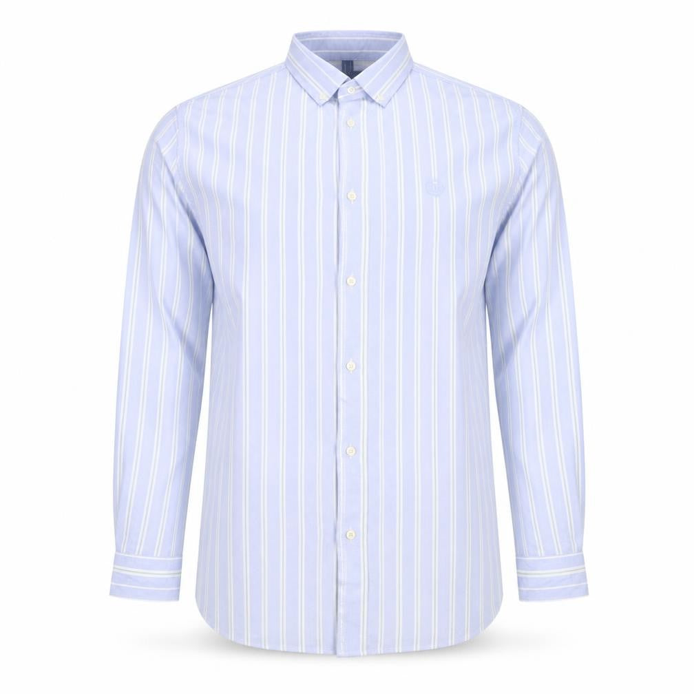 Marks and Spencer Men Blue XL Striped Cotton Button-Down Long Sleeve Shirt