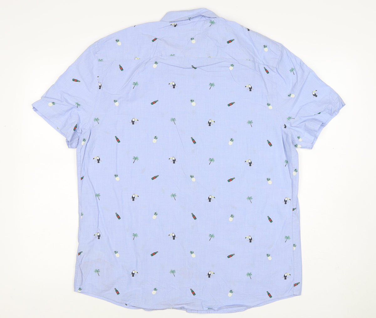 M&S Men’s Blue L Tropical Toucan Pineapple Short Sleeve Shirt