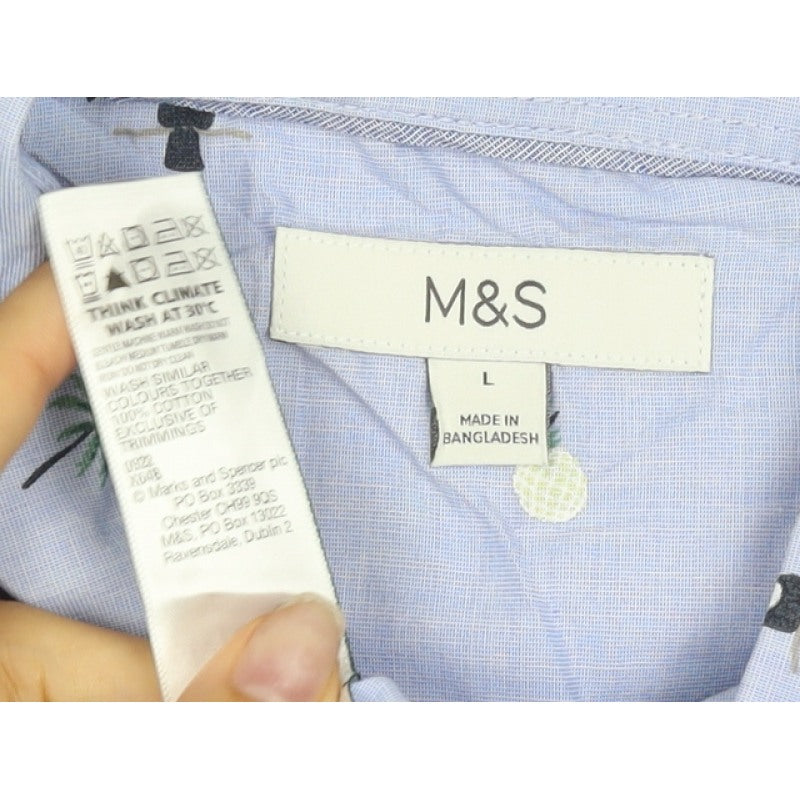 M&S Men’s Blue L Tropical Toucan Pineapple Short Sleeve Shirt