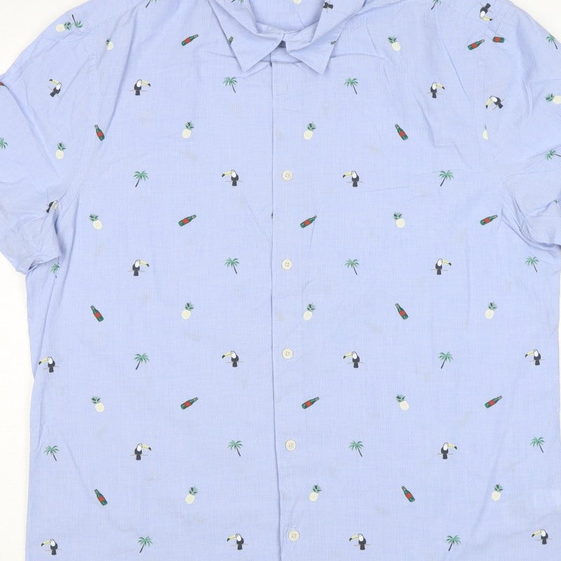 M&S Men’s Blue L Tropical Toucan Pineapple Short Sleeve Shirt