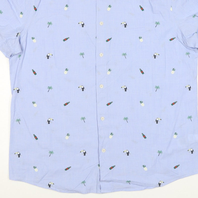 M&S Men’s Blue L Tropical Toucan Pineapple Short Sleeve Shirt