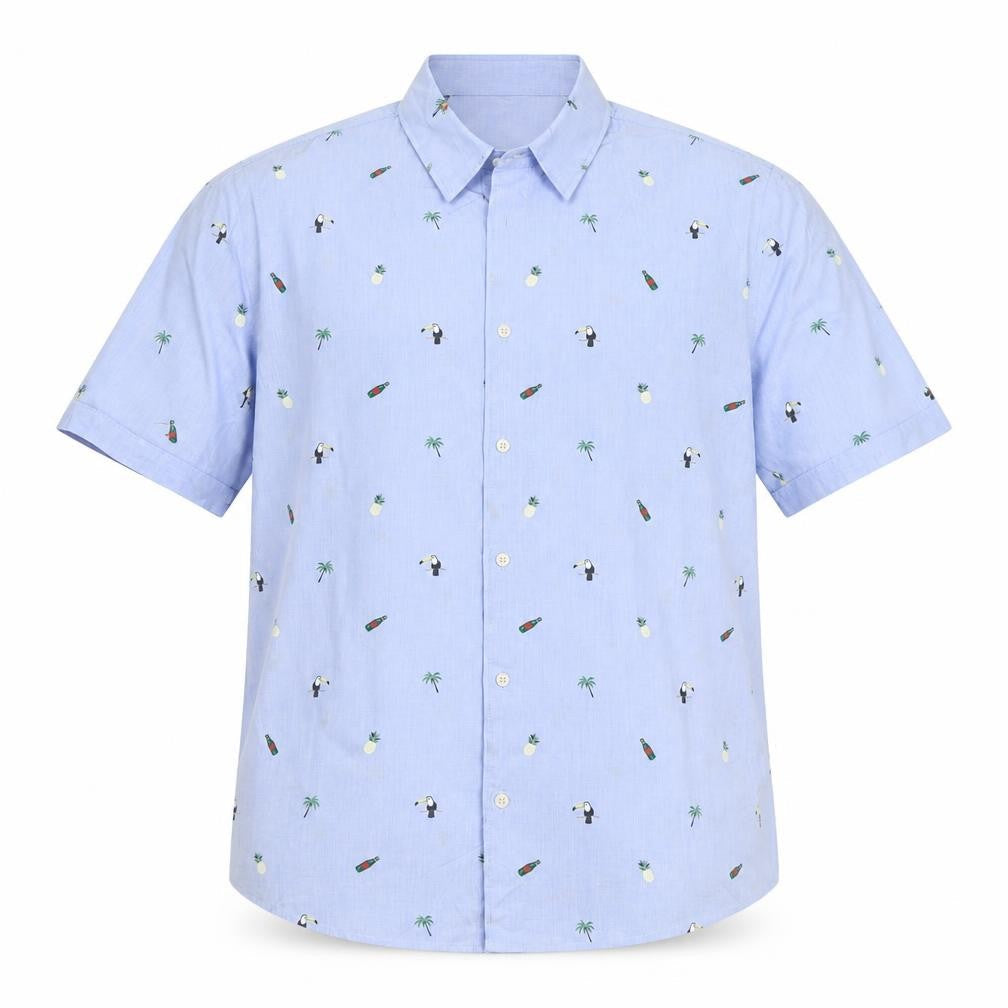 M&S Men’s Blue L Tropical Toucan Pineapple Short Sleeve Shirt