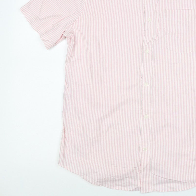 Marks and Spencer Men Pink Striped M Regular Fit Short Sleeve Shirt