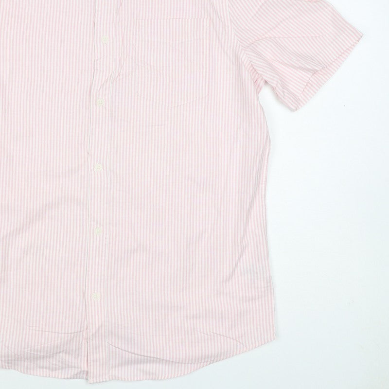 Marks and Spencer Men Pink Striped M Regular Fit Short Sleeve Shirt
