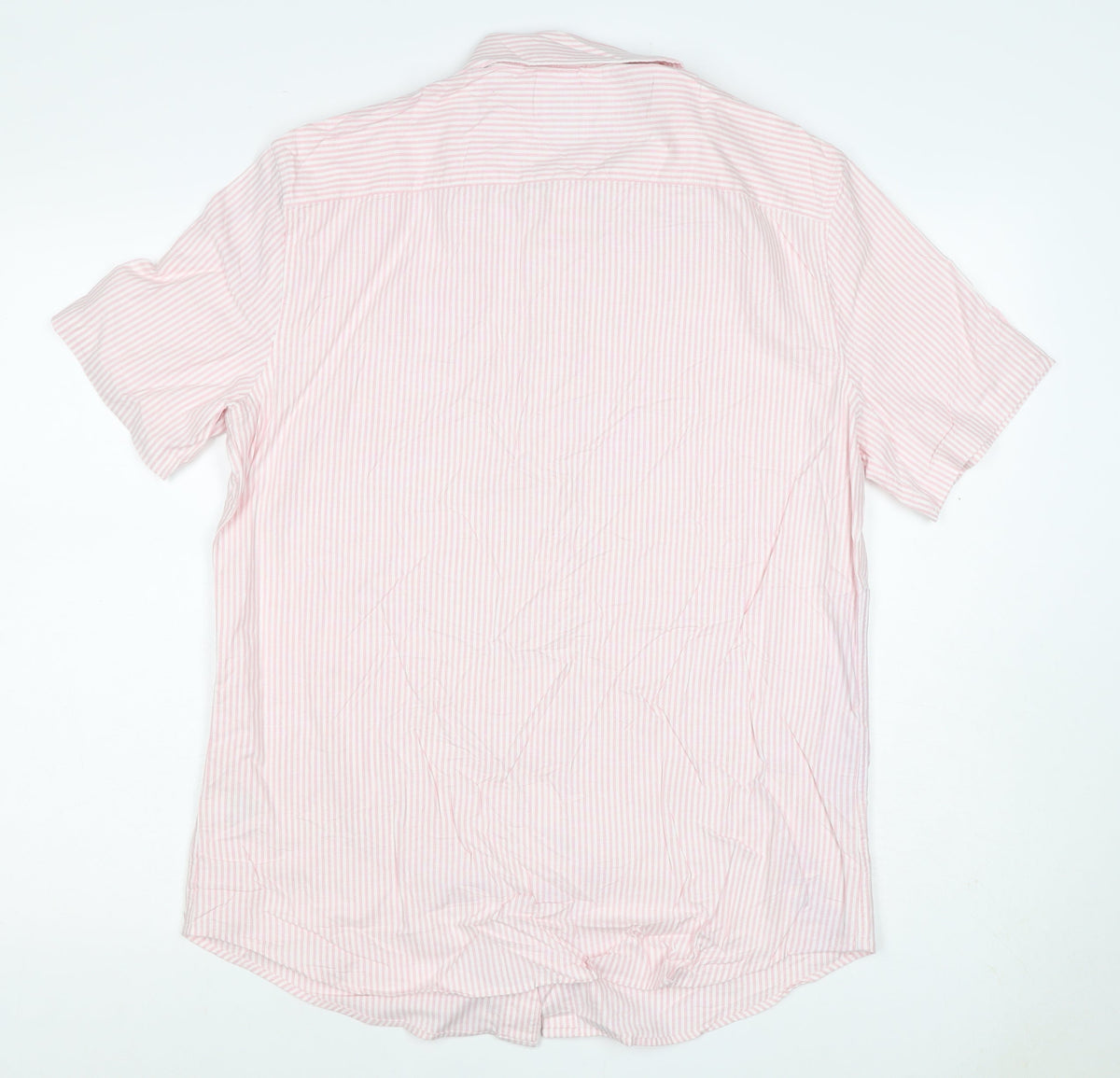 Marks and Spencer Men Pink Striped M Regular Fit Short Sleeve Shirt