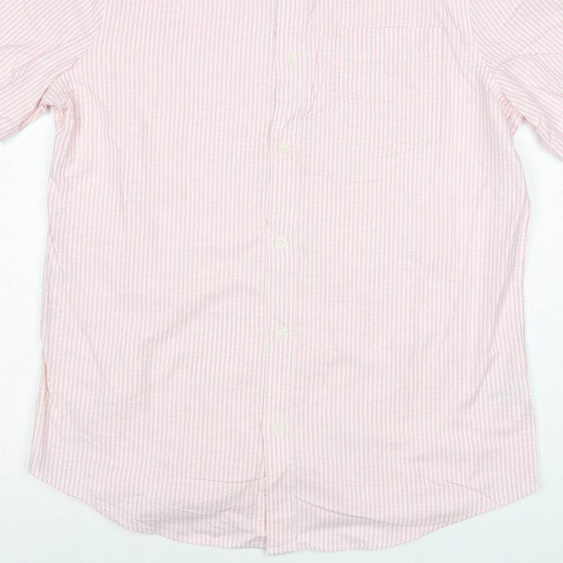 Marks and Spencer Men Pink Striped M Regular Fit Short Sleeve Shirt