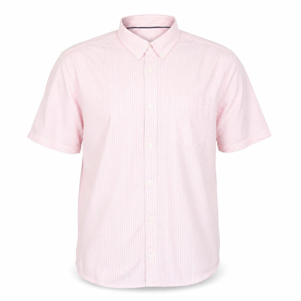 Marks and Spencer Men Pink Striped M Regular Fit Short Sleeve Shirt